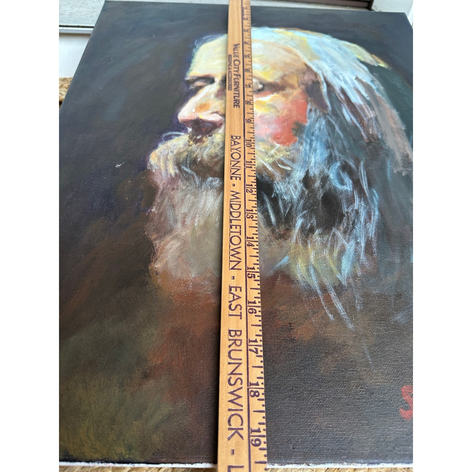 Hand painted portrait Painting study man’s face w/beard w/brushstrokes dark S.L.