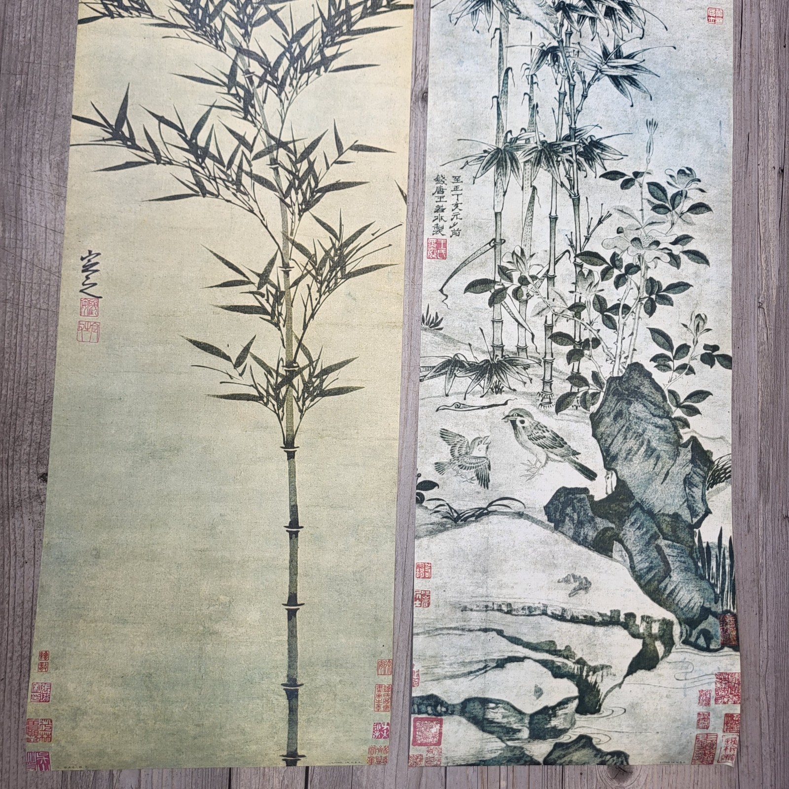 2- 9.75x30in Donald Art Company D.A.C. NY Chinese Bamboo Foliage Art Lithograph