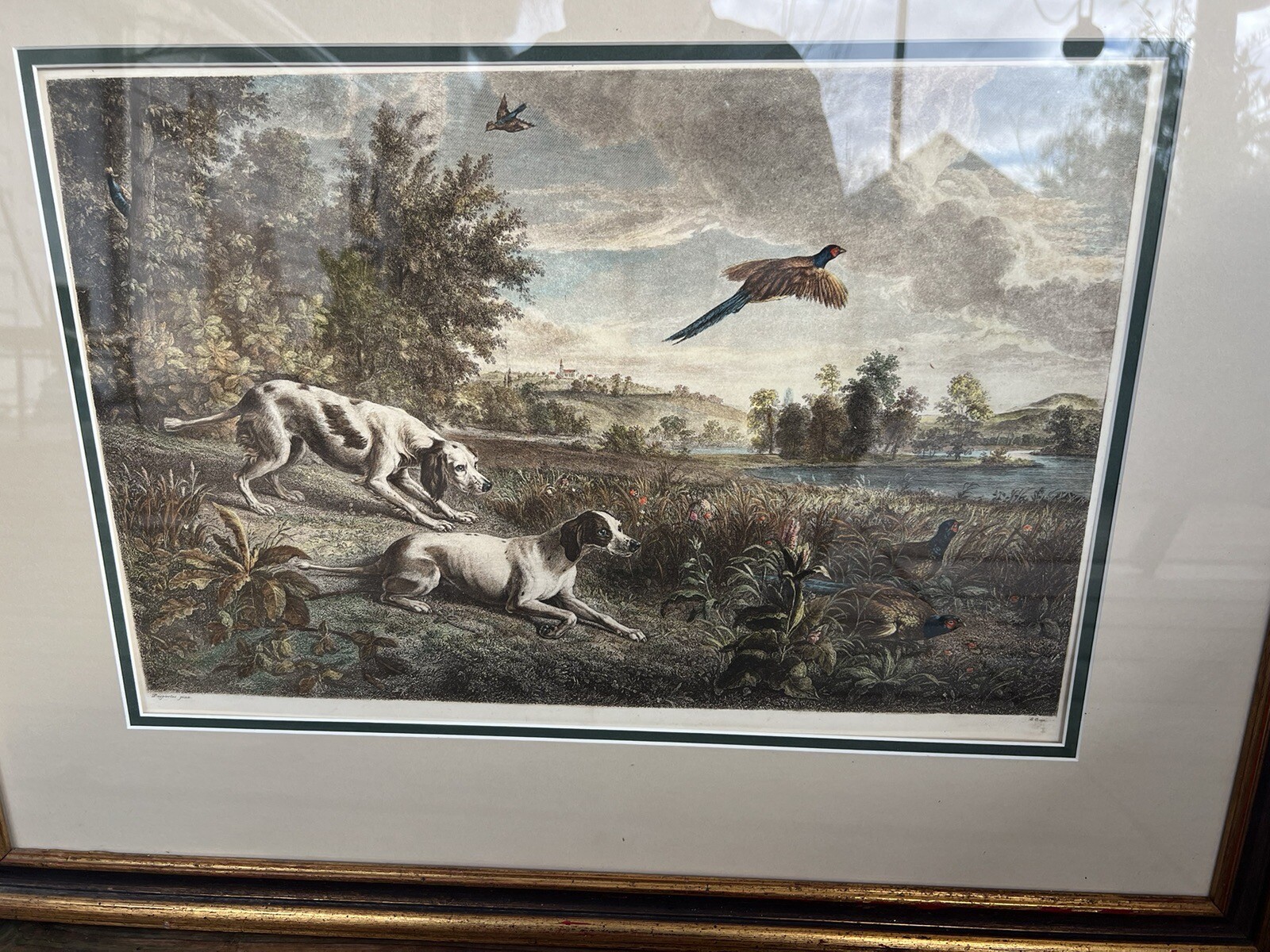 Francois Desportes 1661-1743 Diane and Blonde, dogs Louis XIV.Etching Handcolor