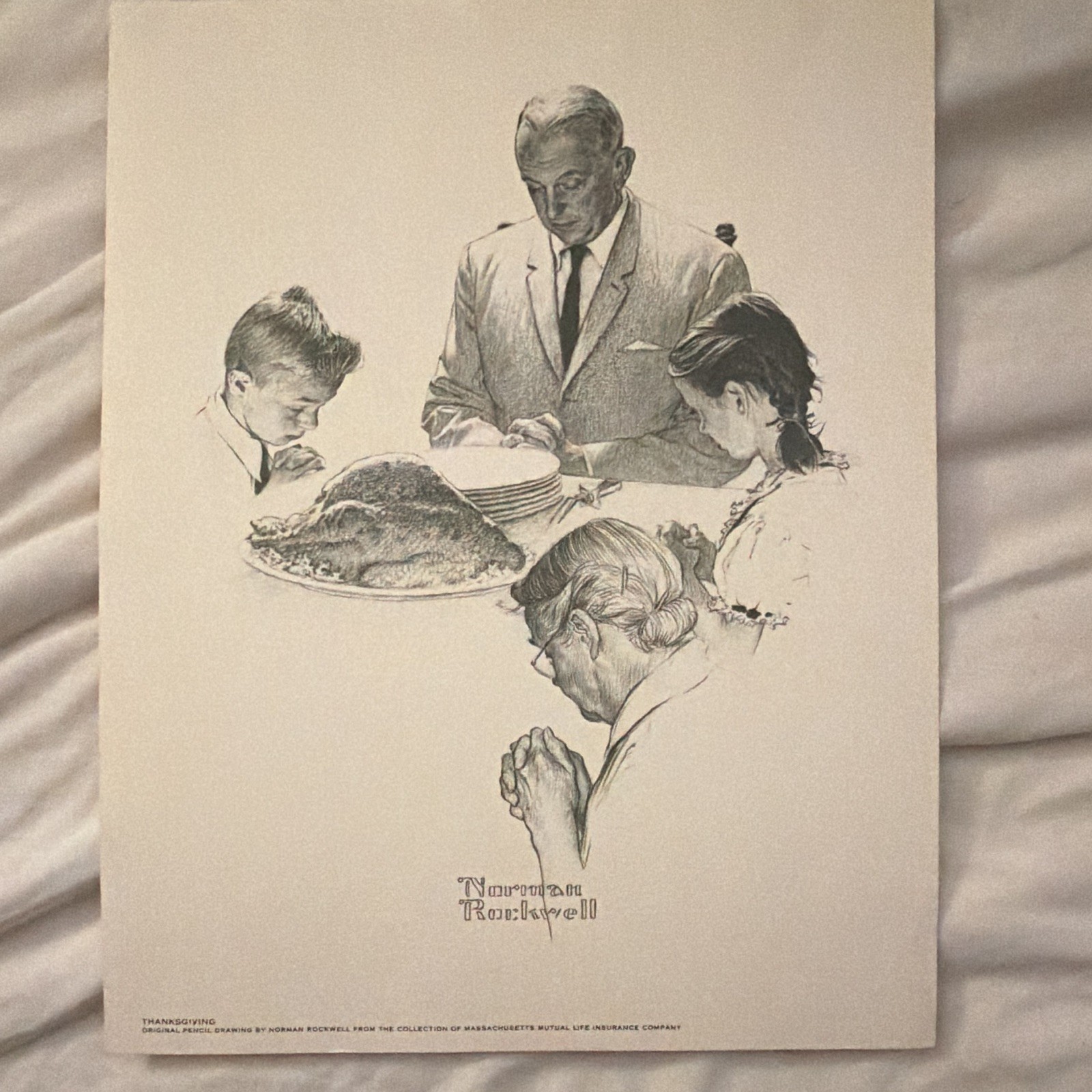 Norman Rockwell “Thanksgiving” Licensed Reprint Pencil Print Unframed Portrait