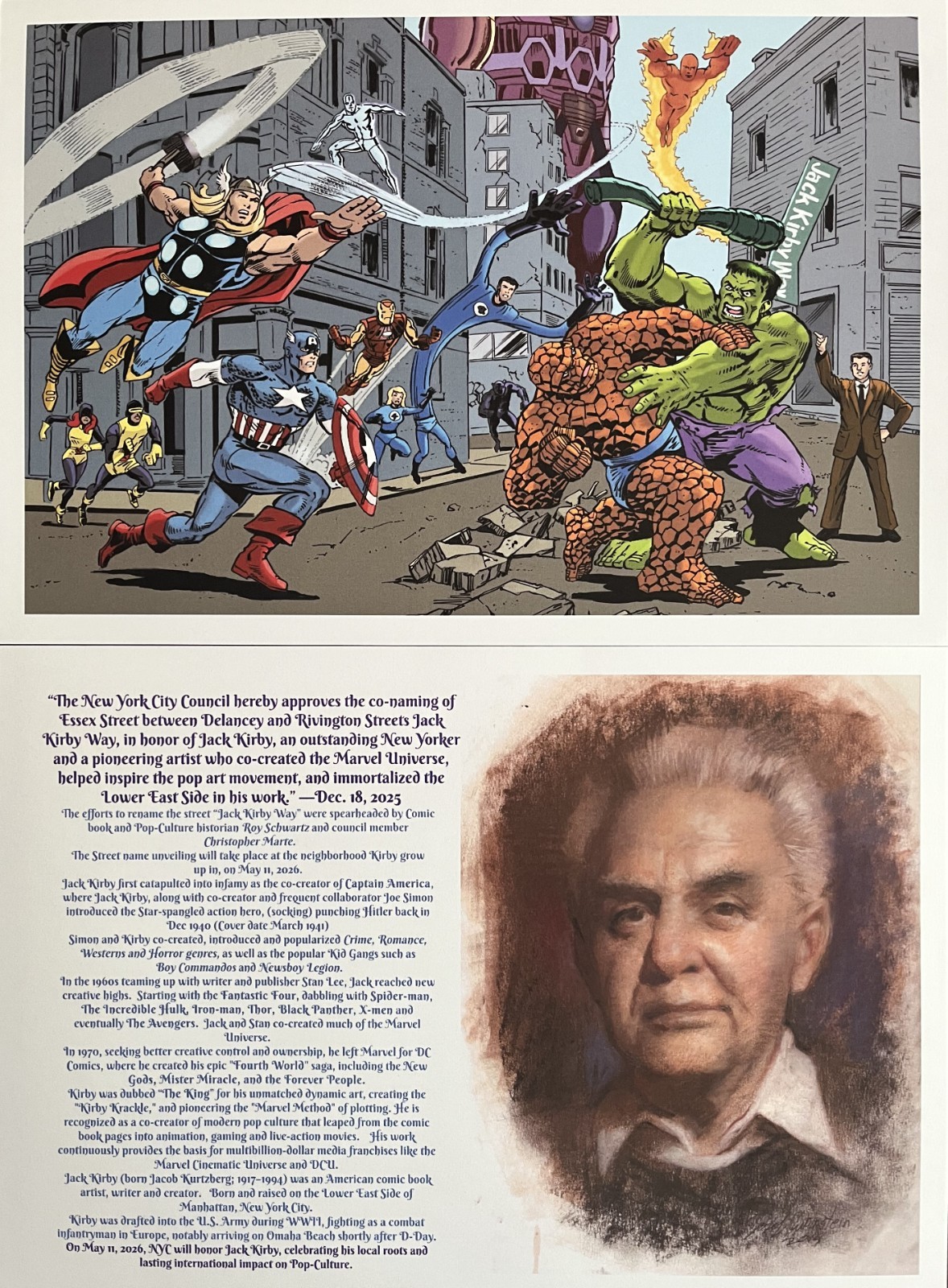 Jack Kirby way commemorative print by Joe Rubinstein, signed, limited ed.