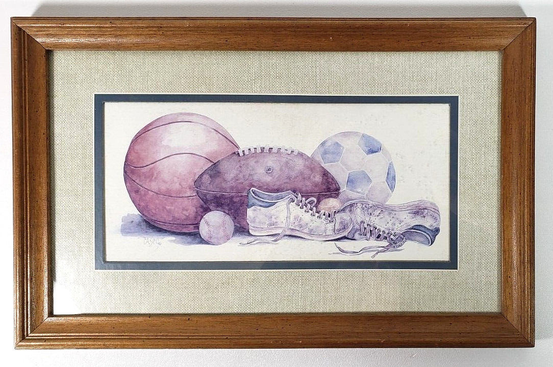 Vintage Home Interior Wood Framed Sports Print 16×10 Casey Football Baseball