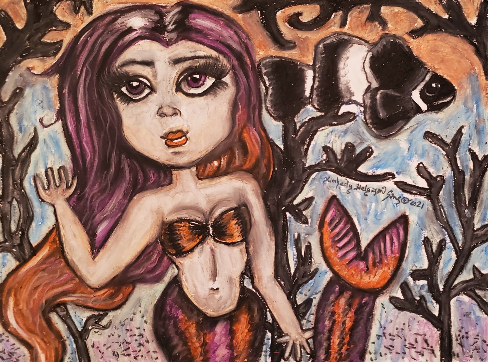Halloween Mermaid Art Print 8 x 10 Artist Kimberly Helgeson Sams Emo Clownfish