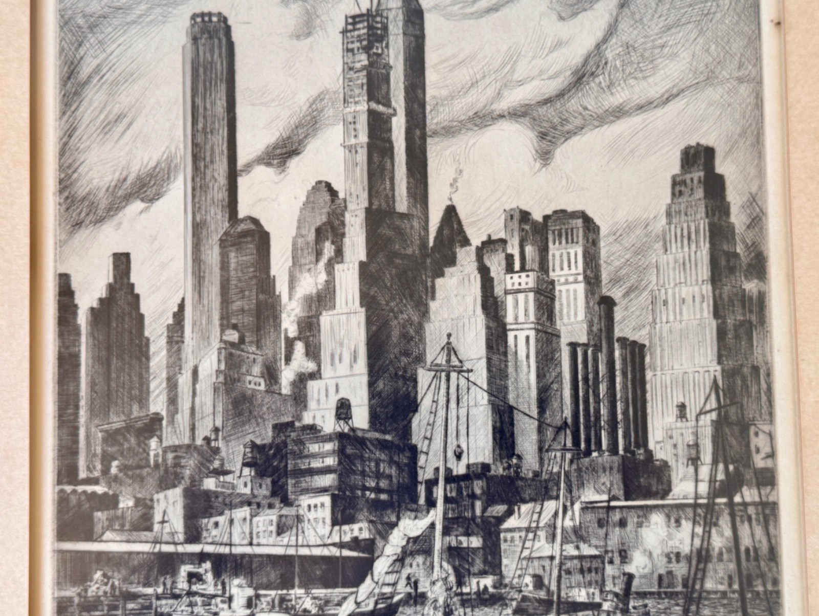 1931 William McNulty Listed Signed New York Cityscape Art Deco Etching Print Vtg