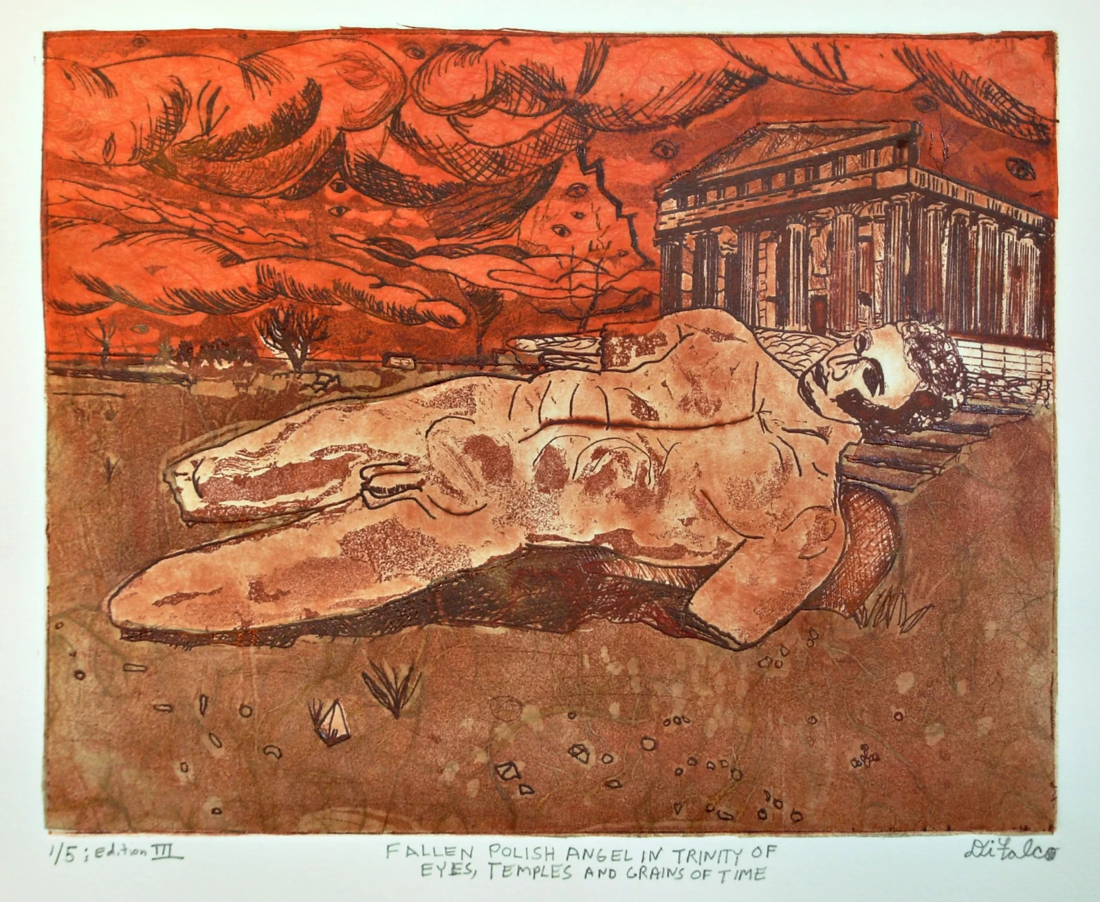 FALLEN POLISH ANGEL IN TRINITY OF EYES Printmaking By Jerry Di Falco 1st Edition