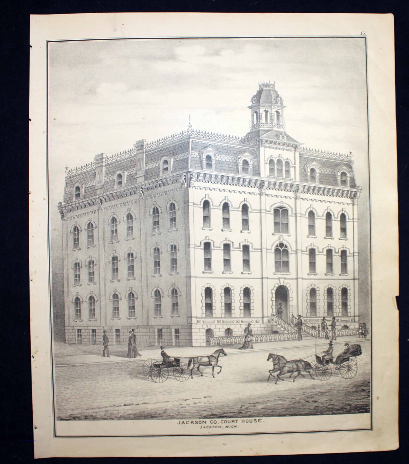 1874 Engraving Jackson County Courthouse Michigan A.H. Brown Music Publisher