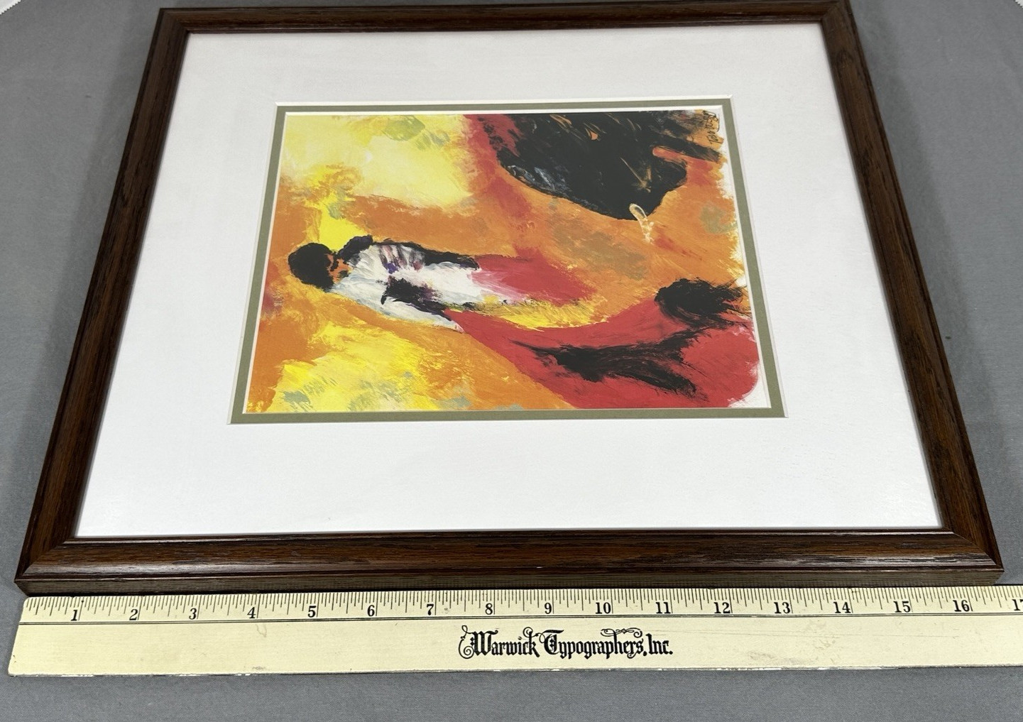 Vintage Bullfight Matador Print Signed Tess Wigey Framed Spanish Art 14×16″