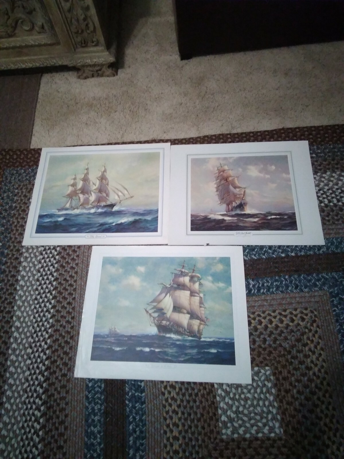 3 Frank Vining Smith lithograph prints tall ships at sea sovereign of the sea ++