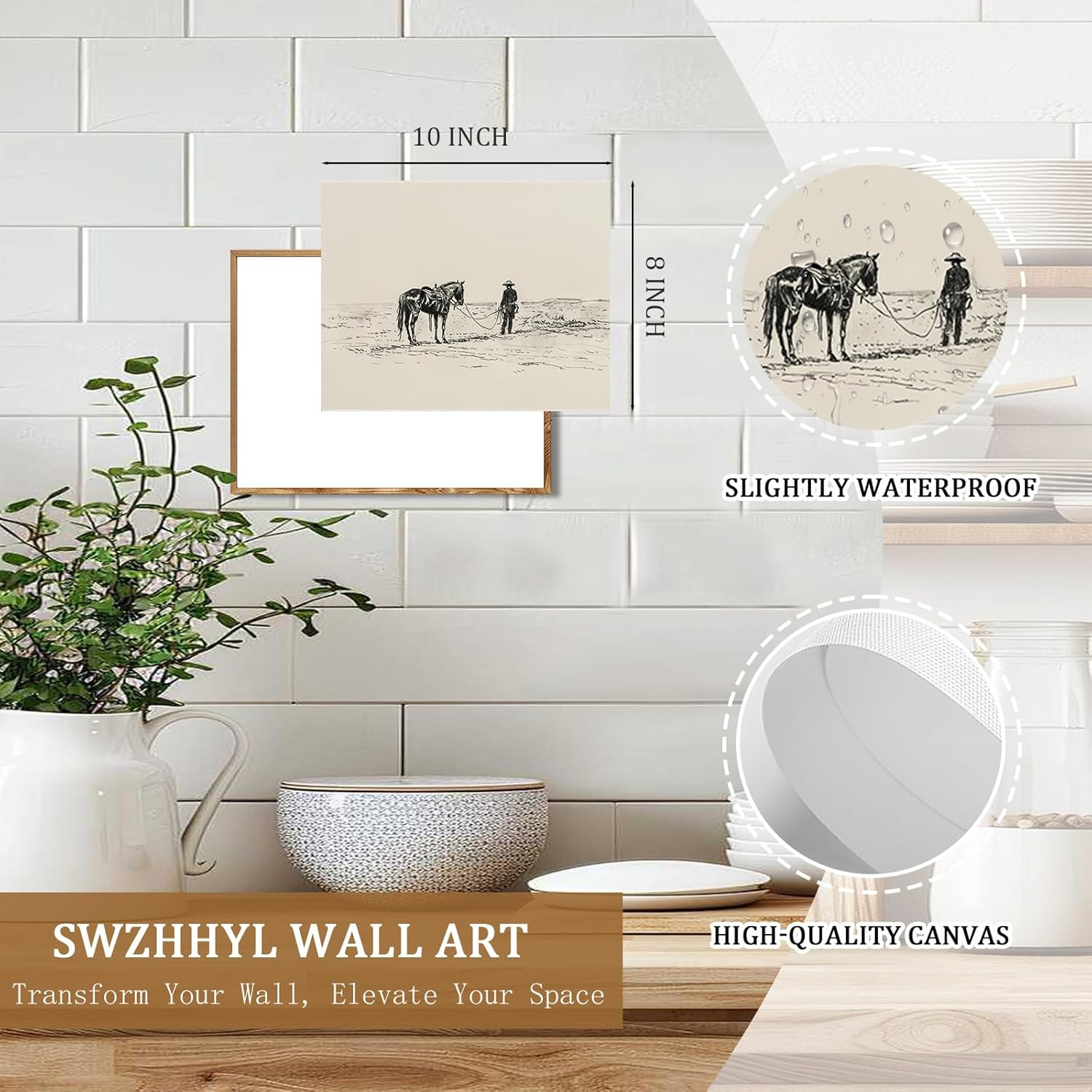 Vintage Cowboy and Horse Wall Art, Neutral Cowboy and Horse Sketch Canvas Prints