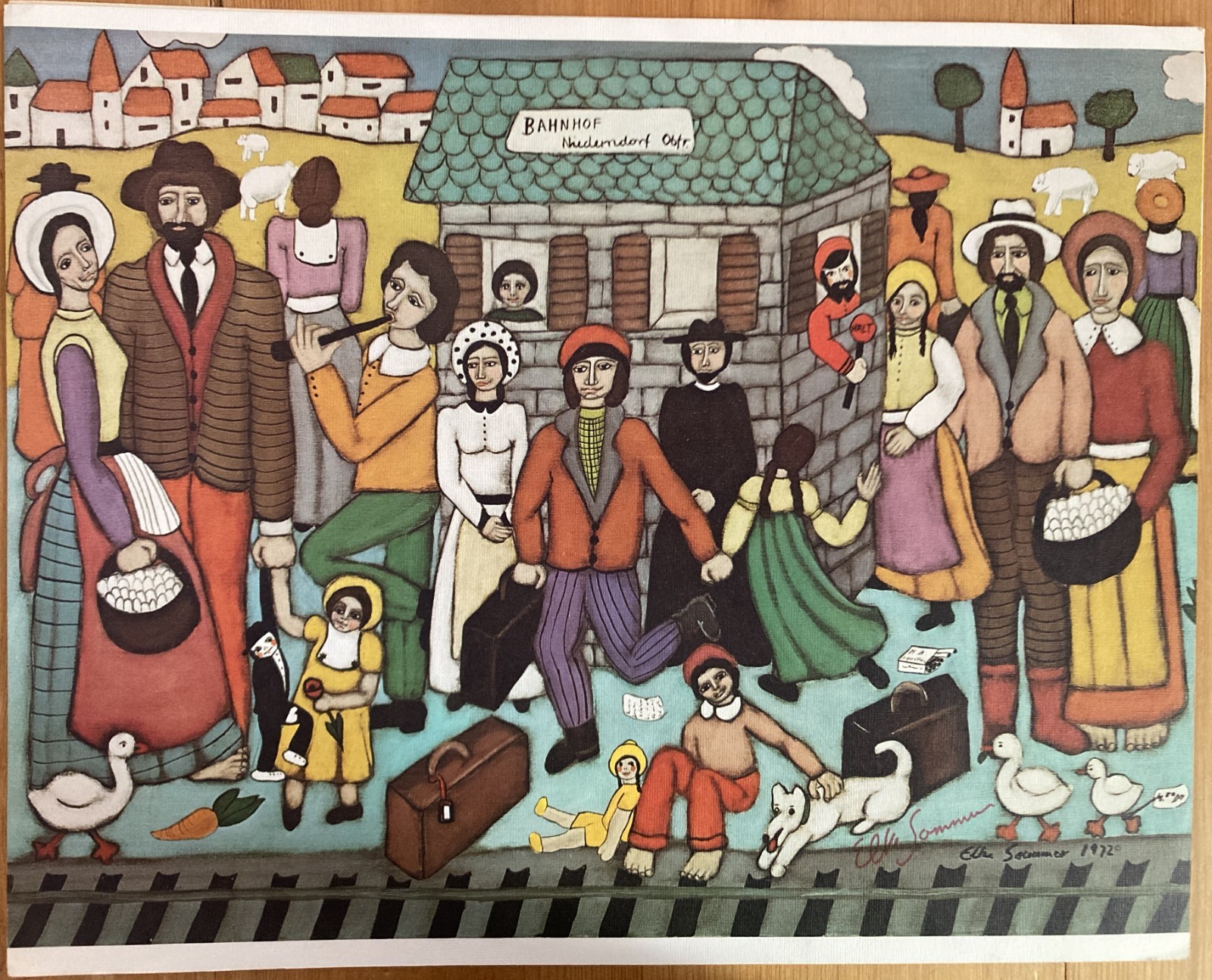 ELKE SOMMER-*Signed* “The Bahnhof Train Station”-Folk Art Print-1972
