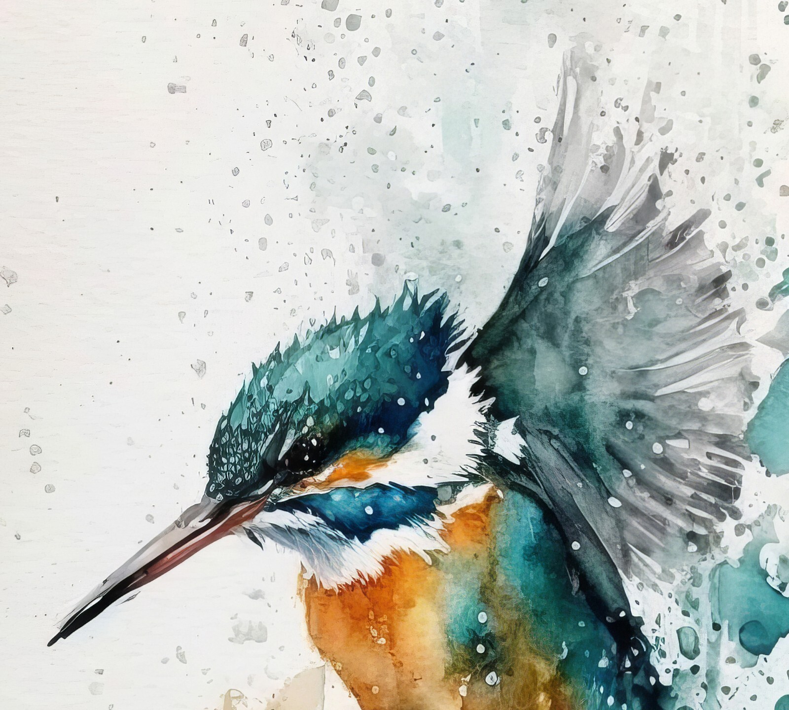 Kingfisher flying out of a stream, print of original watercolour painting 5″x7″