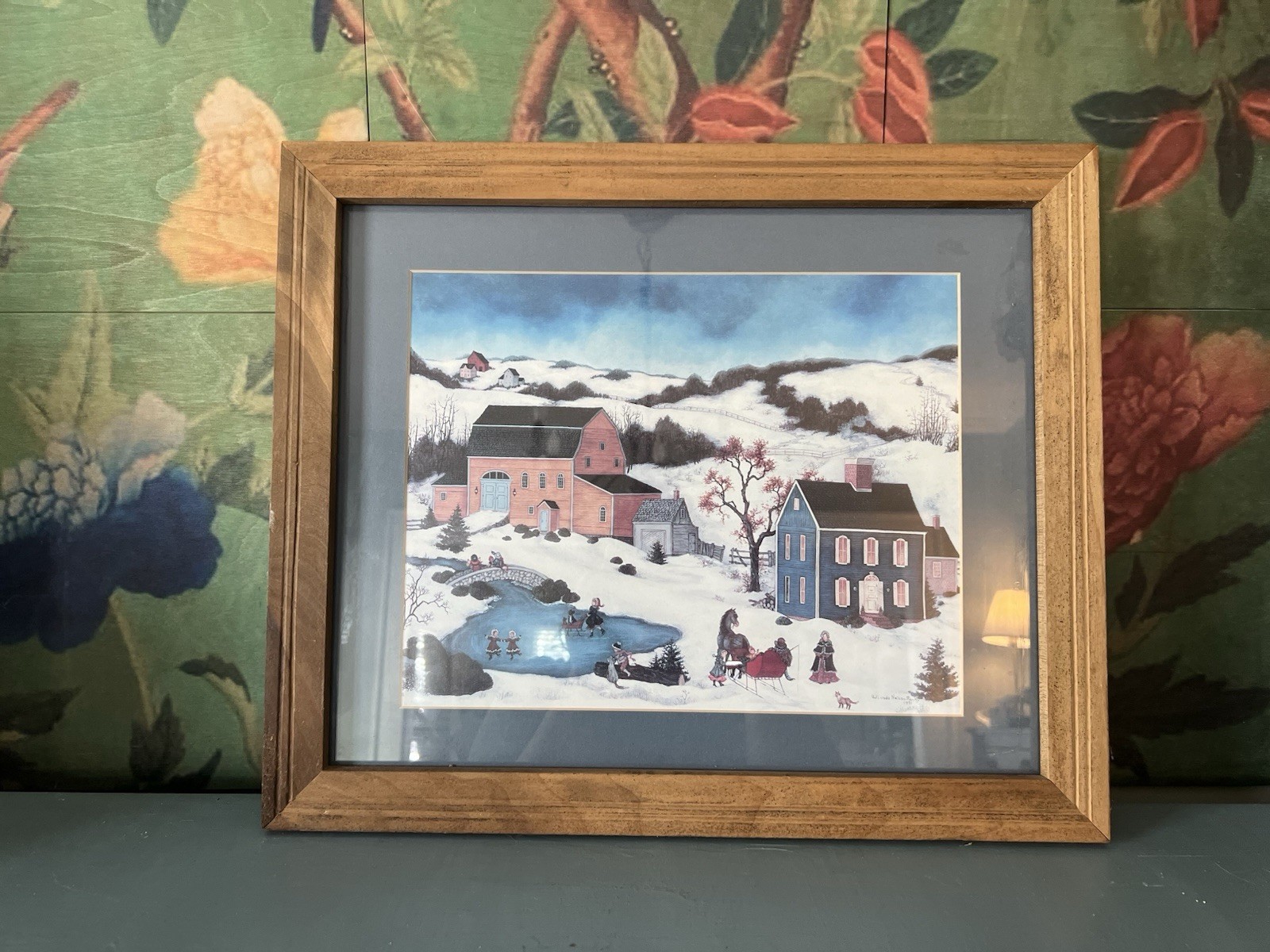 Linda Nelson Stocks ‘Winter Ice Skating Scene’ 1991 Art Print