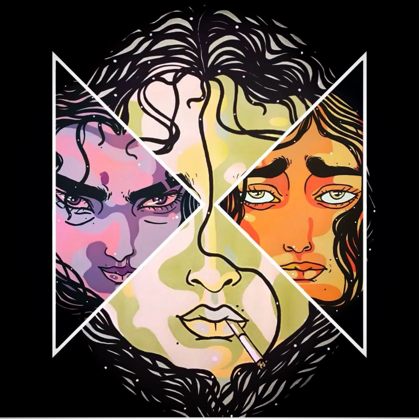 Abstract Faces Contemporary Art Print Set Multicolor Portrait Art Theme Set