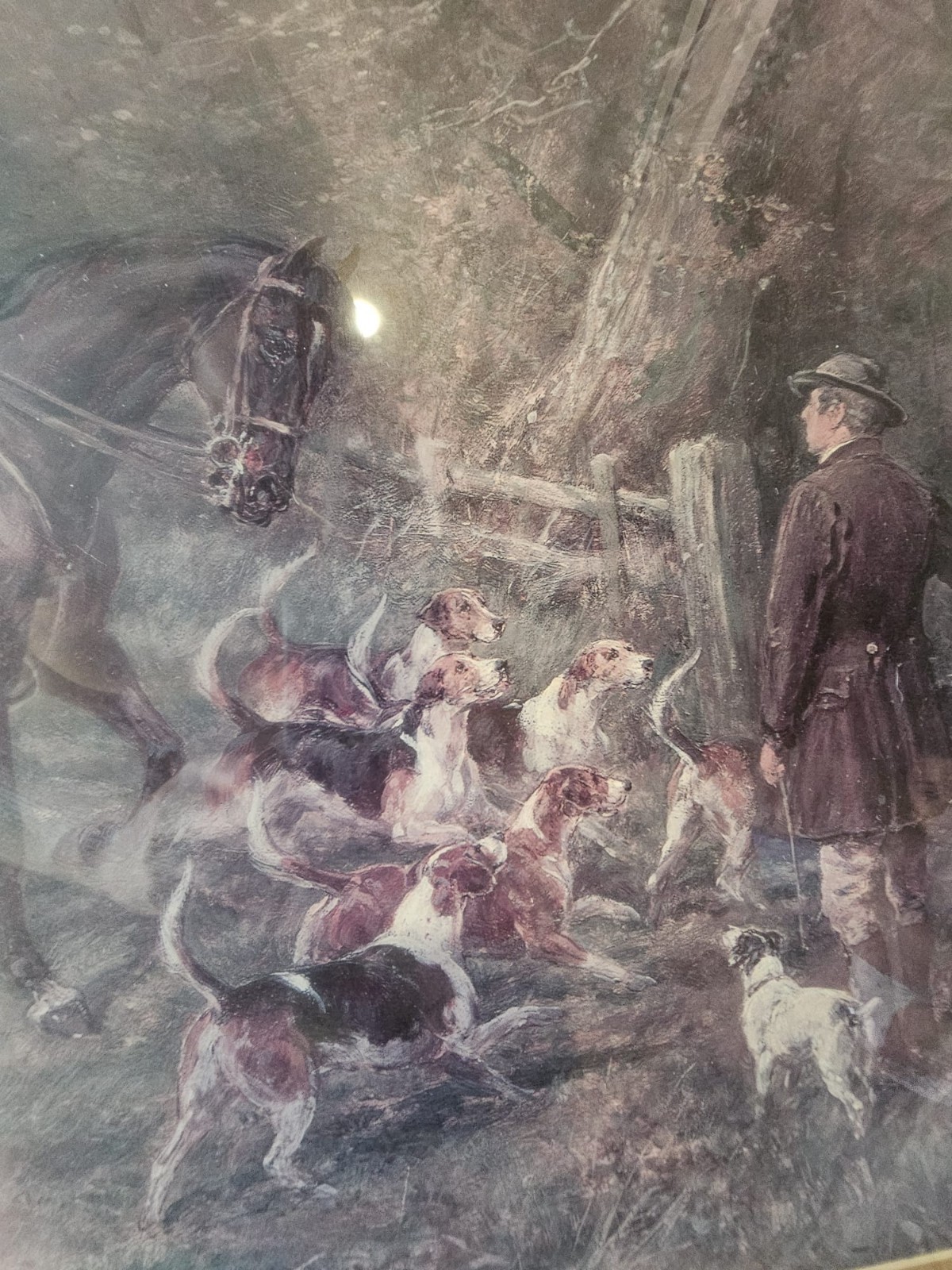 Framed Landscape Hunting Scene Print Horses Dogs Realism Art, Animals Nature