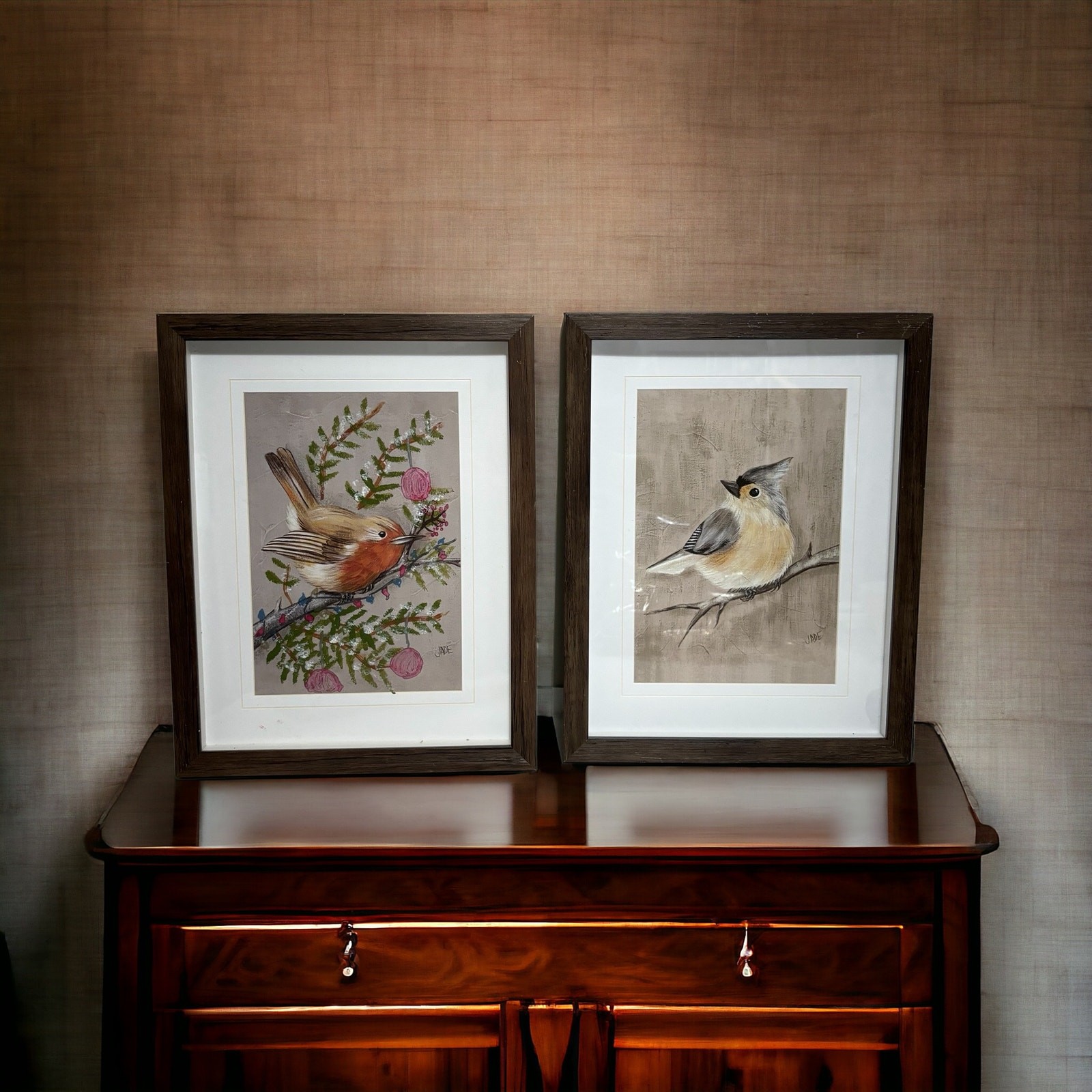 Jade Reynolds 2 Framed Bird Themed Art Prints 13 X 10″ Wall Home Decor