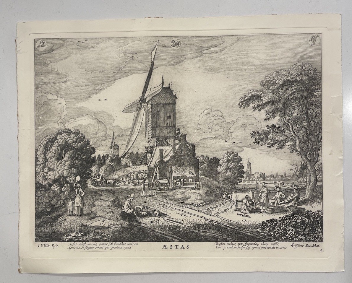 Antique Master Print-LANDSCAPE-WATCH TOWER-Van de Velde -1616