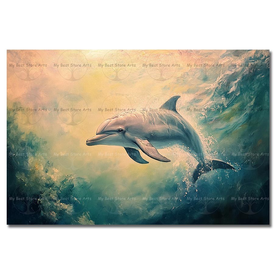 Pairing Ocean Dolphins Art Print, Open Water Pair Poster, Coastal Room Decor