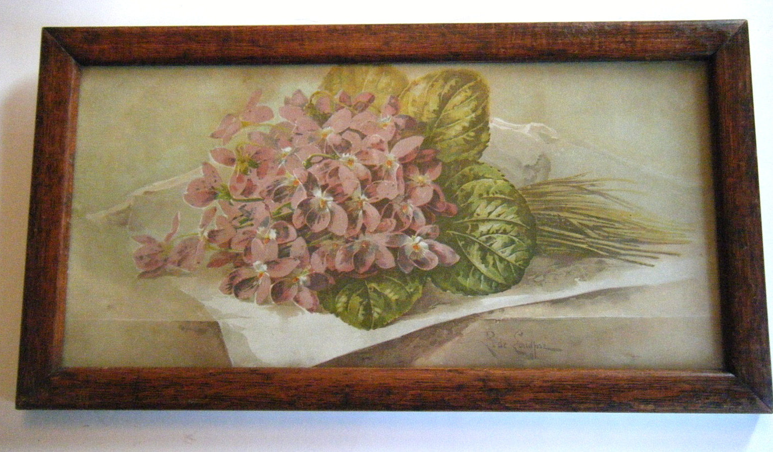 19th C Victorian Raoul De Longpre Violets Chromolithograph Floral Print in Frame